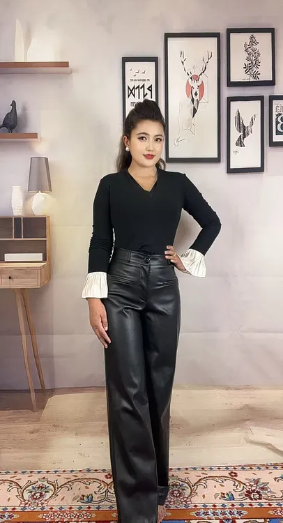 皮裤hurum extan新款秋冬加绒高腰直筒百搭女士皮裤加长版