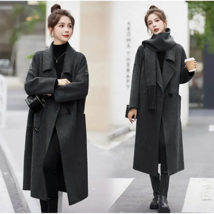厚款长款宽松型纯色秋冬毛呢外套外套大码呢大衣2560