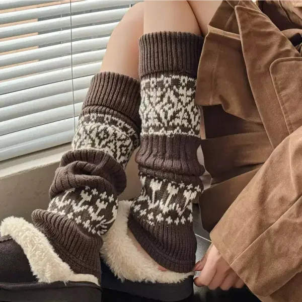【四双】美拉德袜子女秋冬季羊毛针织复古堆堆套咖啡色费尔岛腿套zy