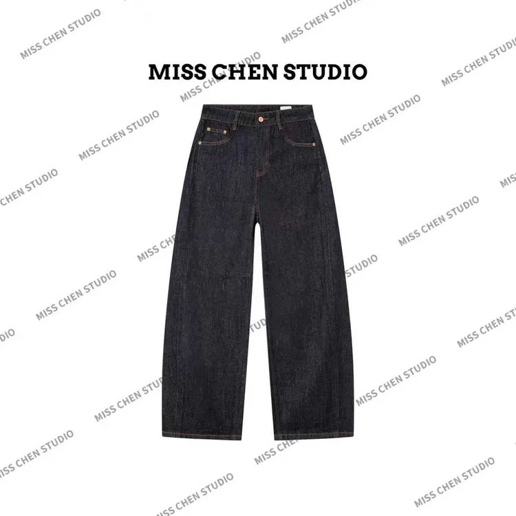 2025秋季【Lo?e】内销版时尚大牛不粘毛  黑金单宁蓝小牛仔裤5533