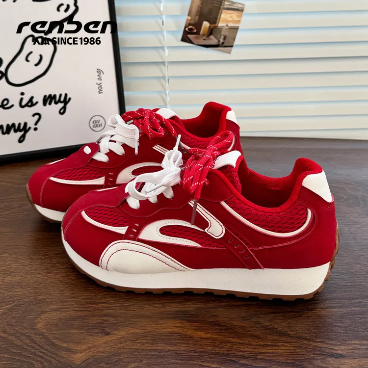 官方旗舰店2025秋季新款阿甘鞋运动休闲鞋ins平底红色鞋子