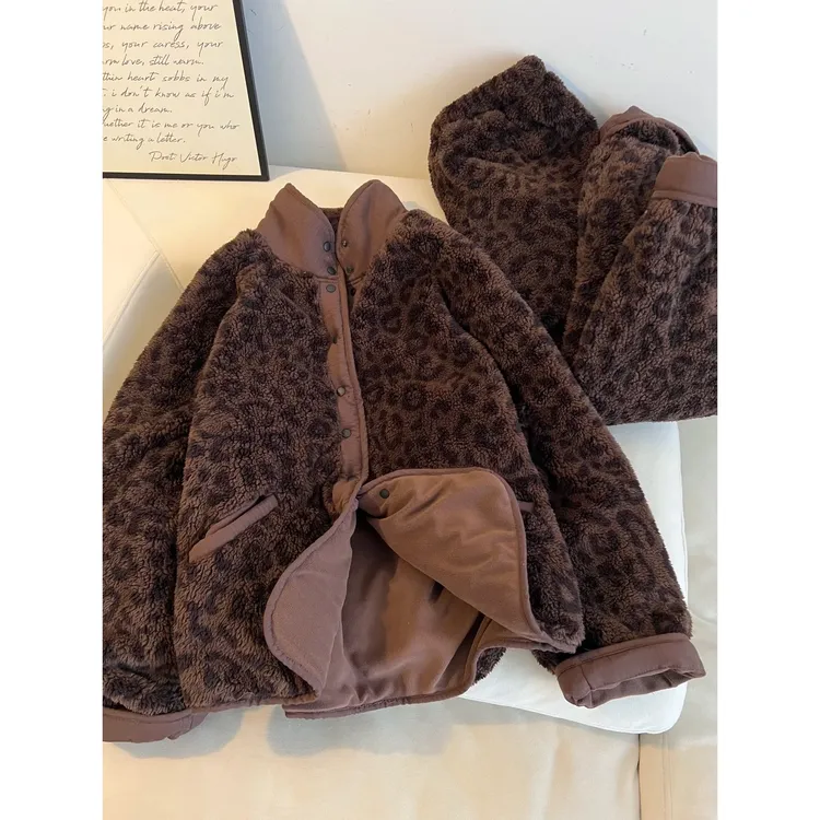 甜酷复古豹纹珊瑚绒睡衣女2025冬季新款显瘦休闲家居服套装可外穿