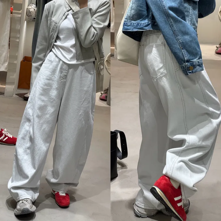 新款无性别高街INS风小众水洗香蕉弯刀直筒宽松牛仔牛仔阔腿裤