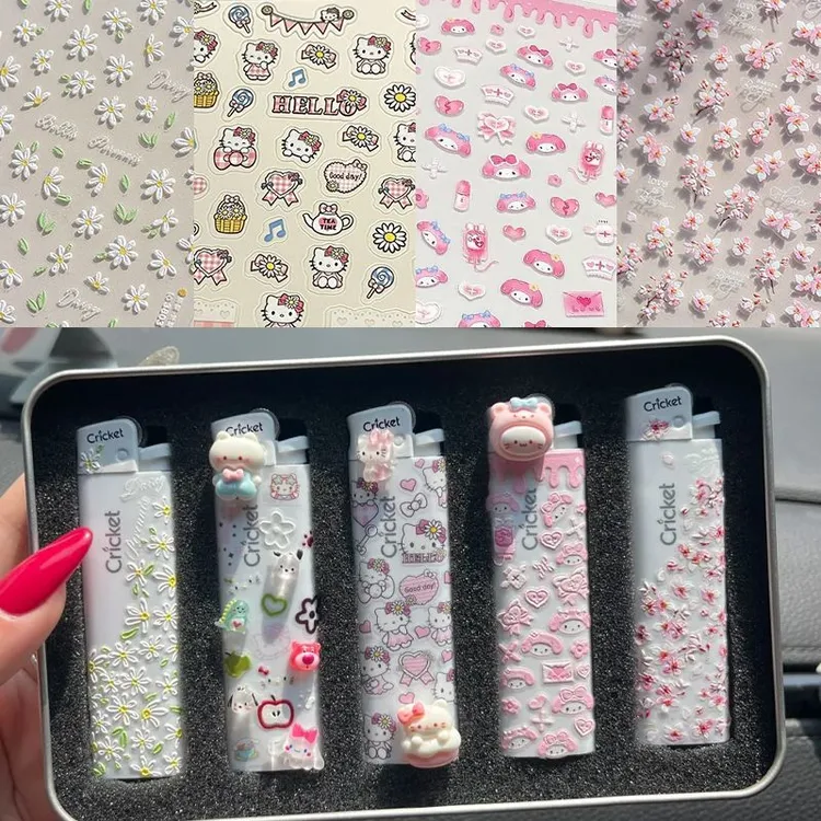 春日雏菊草蜢爆款DIY打火机贴纸清新苹果三丽鸥浮雕立体diy指甲贴
