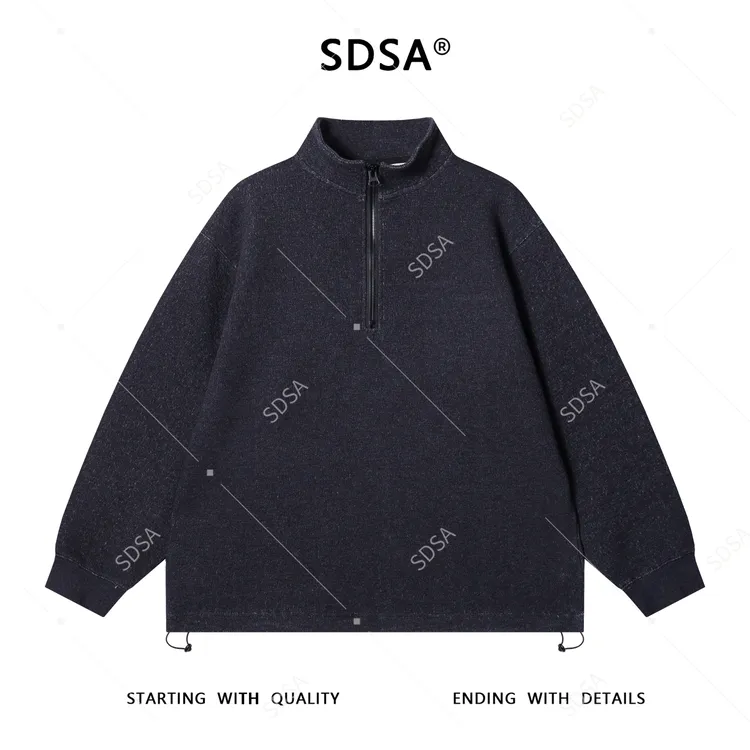SDSA男士秋冬新款痞帅男装潮牌半拉链立领卫衣下摆松紧设计百搭