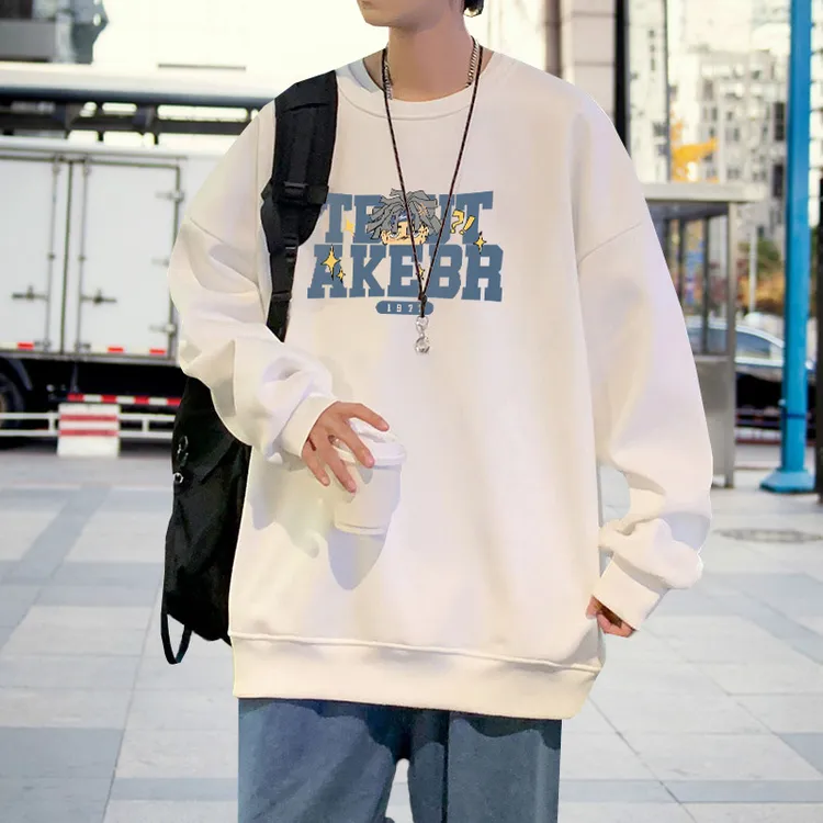 潮流卫衣圆领慵懒时尚秋冬款宽松oversize加绒加厚青少年通勤上衣