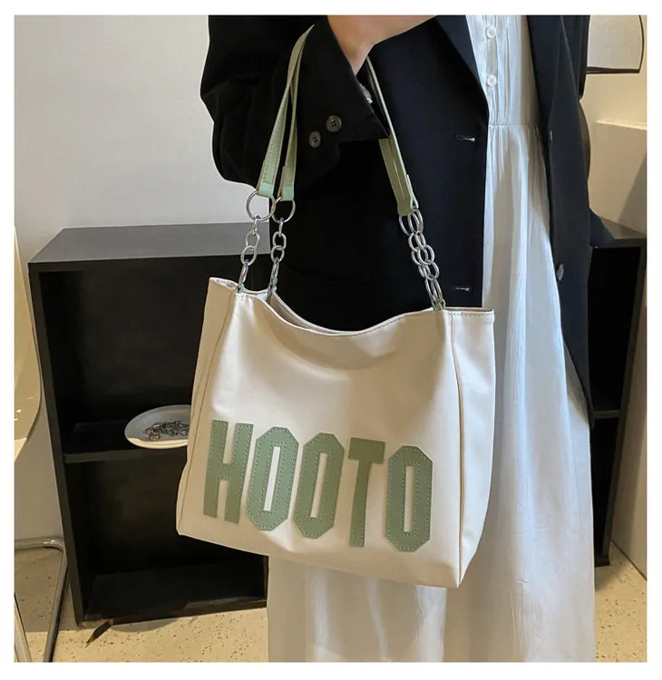 外贸大容量托特包韩版新款简约字母链条单肩包复古通勤女士购物袋