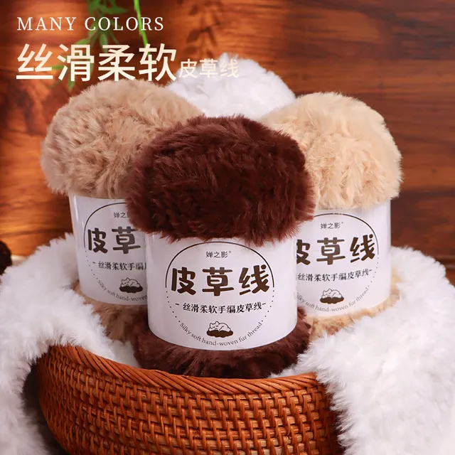 裘皮绒仿貂绒皮草线水貂绒毛线猫耳帽手织围巾手工编织diy珊瑚绒
