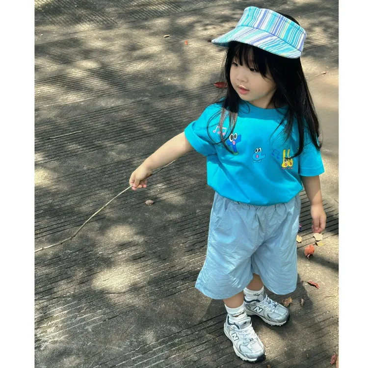 小思家女童2025夏季洋气韩版卡通印花短袖T恤休闲宽松五分裤套装