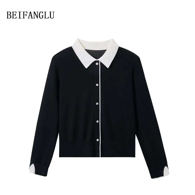 北方鹿 100绵羊毛高级感时尚百搭洋气减龄撞色POLO领针织衫251337