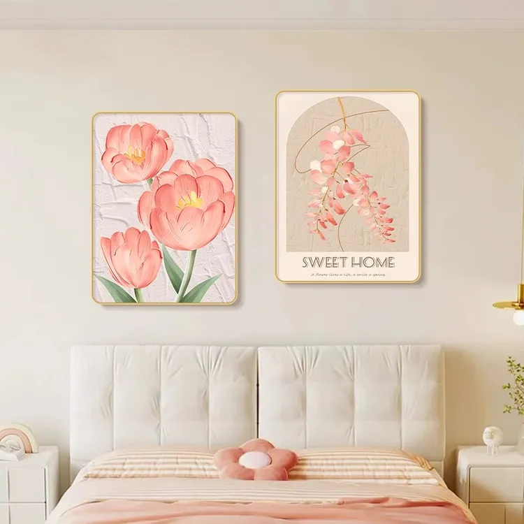 现代简约卧室床头装饰画温馨主卧床头挂画轻奢房间背景墙两联壁画