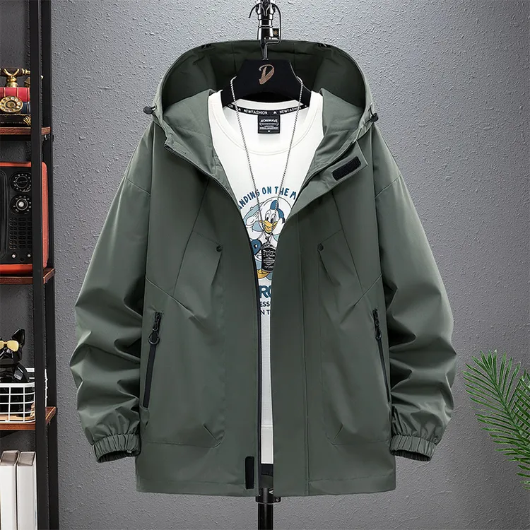 外套男士春秋新款潮流百搭工装连帽夹克中青年男装休闲运动防风衣