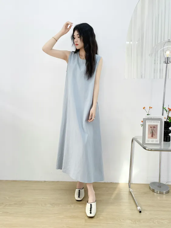 【天然棉麻连衣裙】极简风气质休闲宽松百搭夏季显瘦长裙无袖背心裙