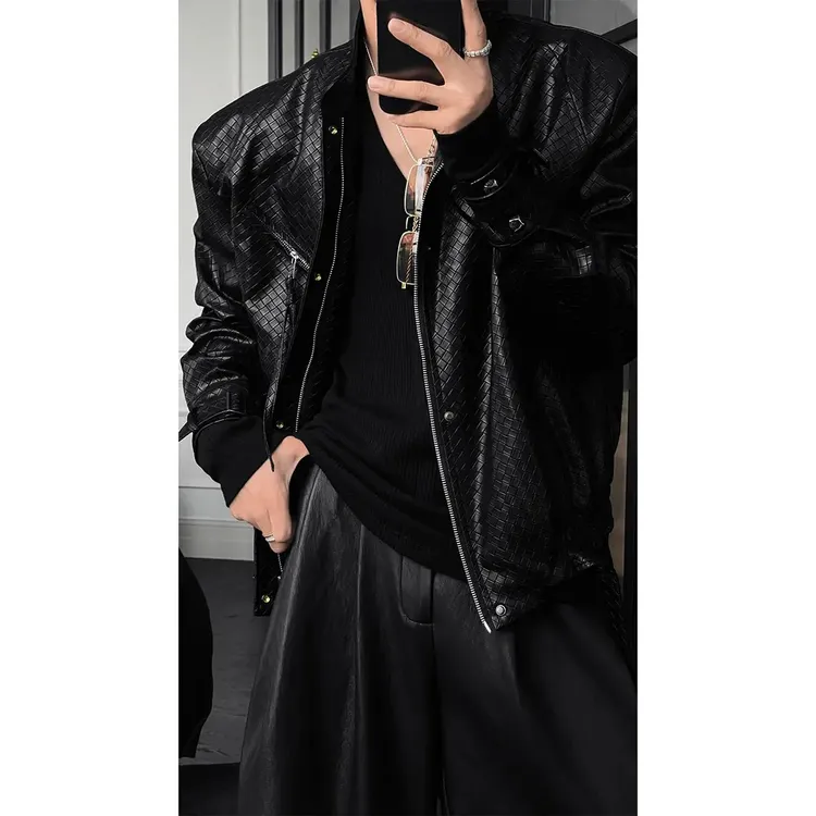秋季新品美式复古设计款休闲皮衣外套潮流宽松艺术生机车夹克男