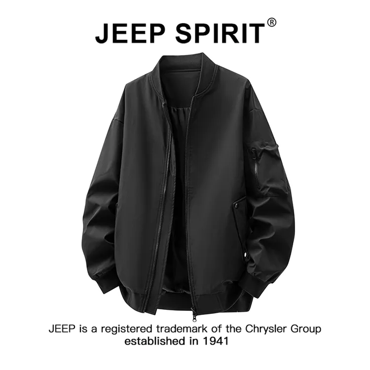 JEEPSPIRIT吉普纯色棒球领飞行夹克男秋季新款宽松痞帅工装风外套