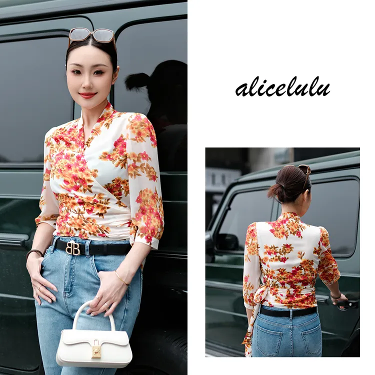 [alicelulu] 春花醉人衬衫 优雅绑带 浪漫显瘦 S2142027W