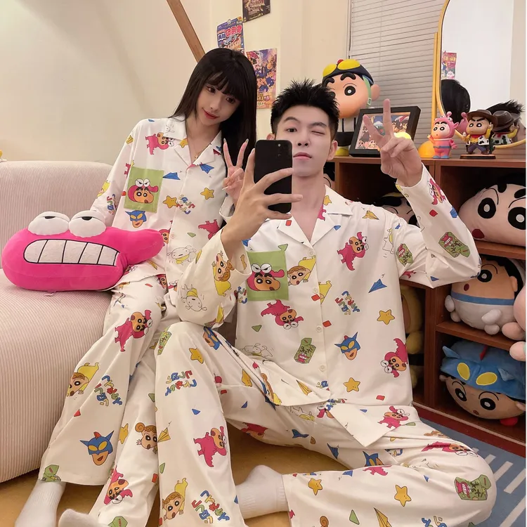 奥美诗嘉蜡笔小新联名情侣睡衣女2025新款长袖长裤纯棉衣服家居服