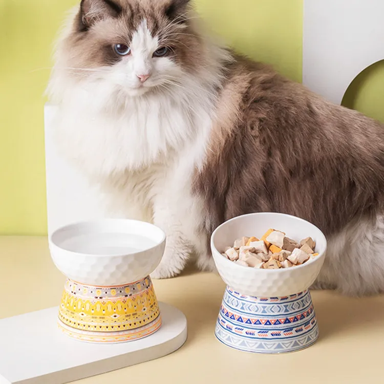 陶瓷猫碗高脚保护颈椎猫粮碗猫咪狗猫盆饮水碗宠物零食碗猫咪用品