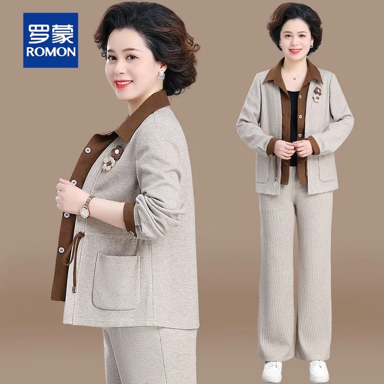 中年妈妈秋装运动服套装妈妈装新款外套中老年女装阔太太洋气上衣