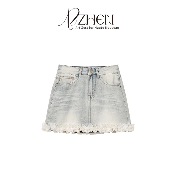 AZZHEN【活力出游】特殊水洗蕾丝拼接牛仔半裙AZ4KNQ20-00