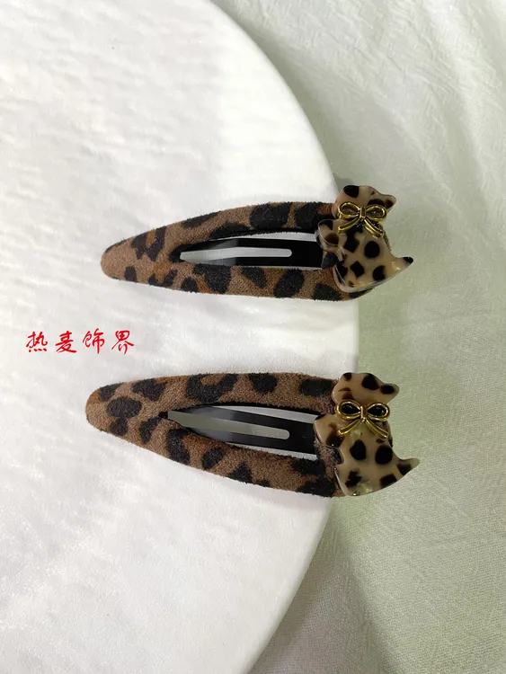 韩系小众秋冬新款豹纹小狗发夹女高级感前额刘海夹侧边BB夹发饰