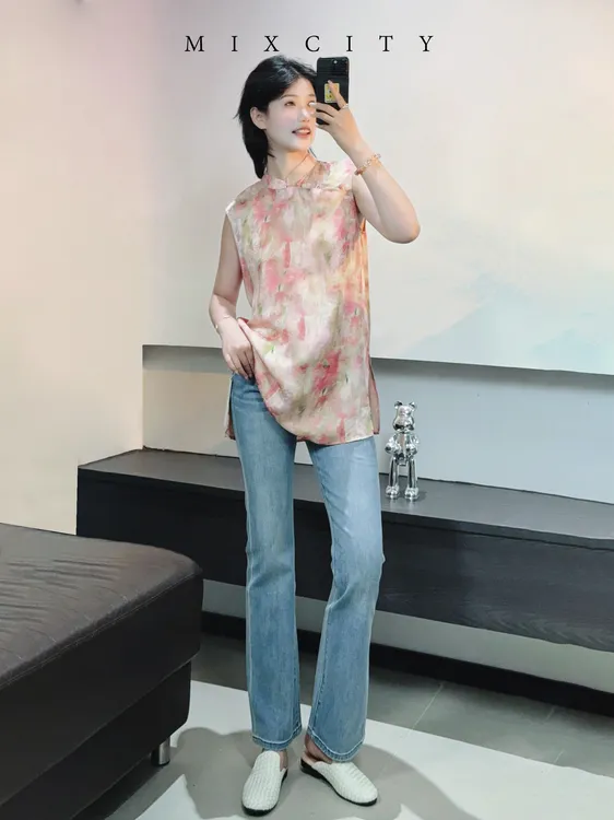 【亚楠本楠】冰蜜桃◆冰爽玉纤维复古水洗做旧四面弹牛仔裤7978