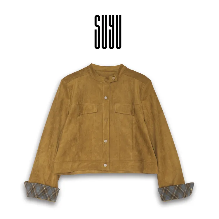 SUYU 【松茶奶芙】秋季麂皮绒短外套设计师气质女装帅气可通勤休闲