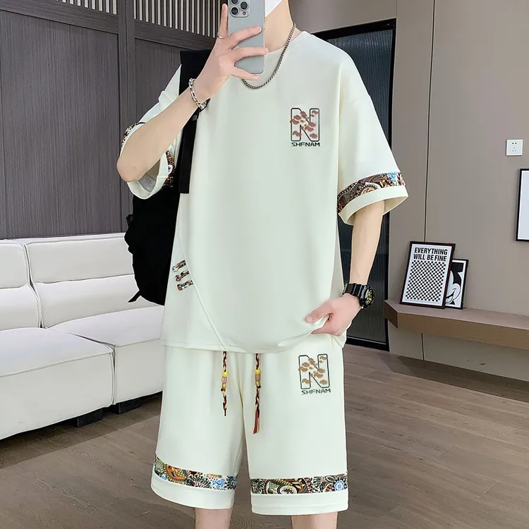 大码男装100-280斤男青少年冰丝短袖t恤夏装帅气短袖休闲运动套装