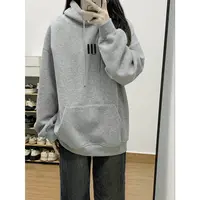 美式潮牌简约三条杠字母印花宽松连帽卫衣男女秋冬季休闲情侣上衣