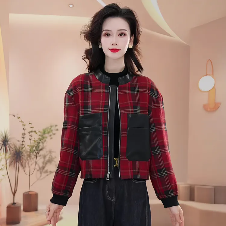 高级感时尚减龄百搭外套女2025年秋冬新款气质遮肉开衫格子上衣