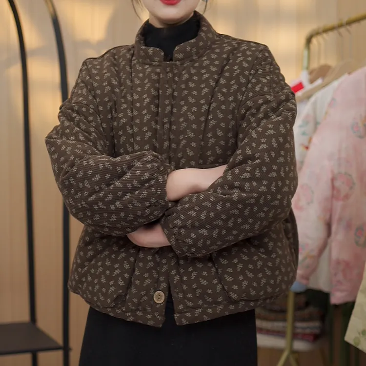 棉衣常规款不起球短款女休闲百搭冬装棉服印花保暖加绒加厚外套