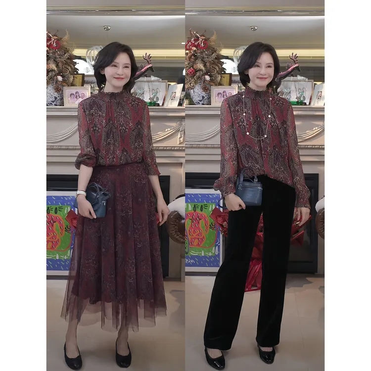 我是摩羯 波斯女郎小衫 6A级真丝顺纡佩斯利印花长袖衬衫上衣