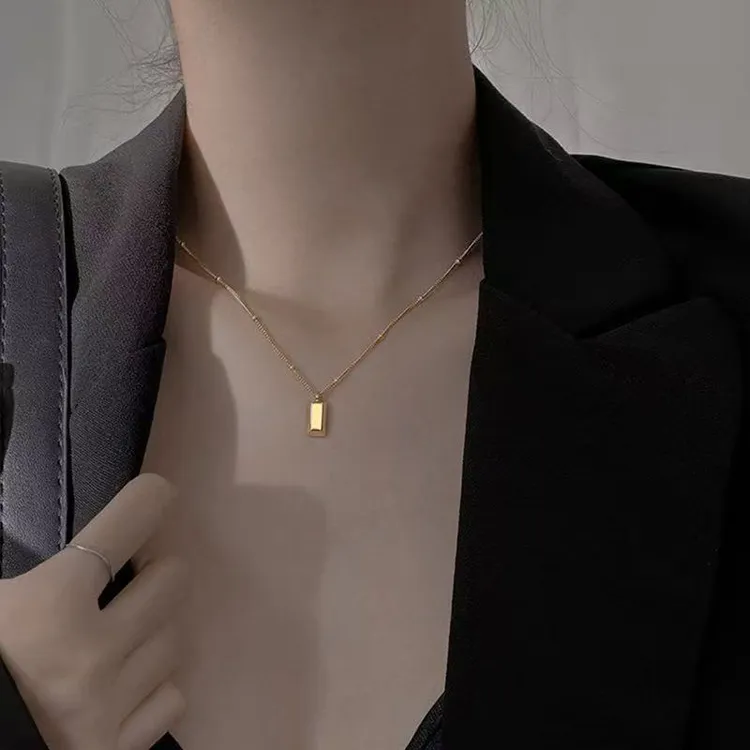 钛钢项链 小方块锁骨链女2025网红不掉色几何小长条时尚百搭女款 