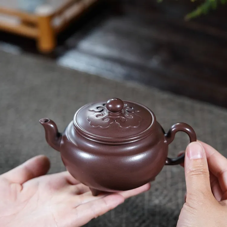 鄂邑紫韵大彬如意牛盖莲子壶原矿紫砂壶茶具泡茶壶如意壶纯手工