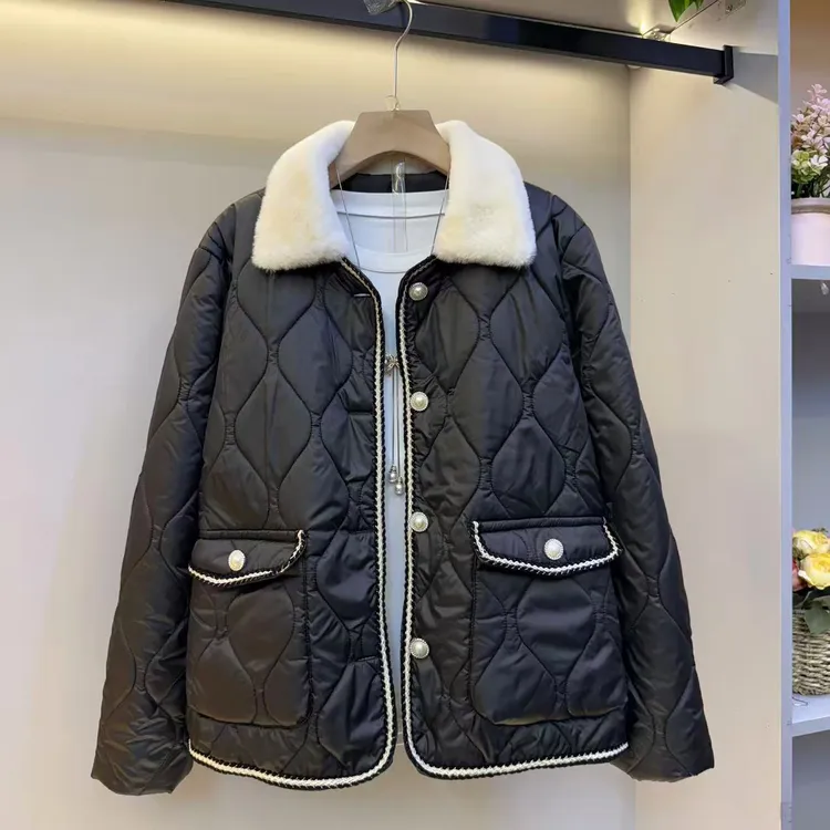 千金风单排扣短款休闲风长袖宽松型翻领厚款