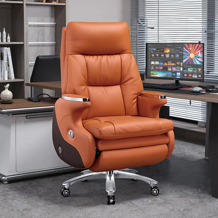 高级感真皮电动老板椅可躺午休商务办公久坐不累舒适电脑座椅家用