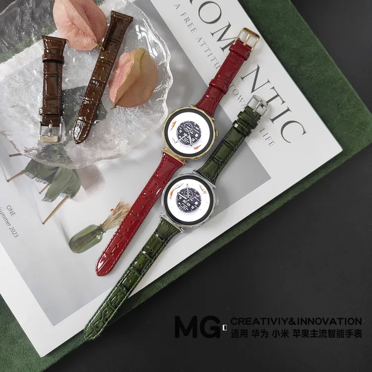 适用于GT6亮面复古真皮表带GT5竹节纹轻奢款GT4替换表带