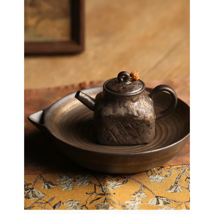 新款铁锈釉粗陶材质可蓄水式干泡台养壶养茶宠必备蓄水壶承茶具