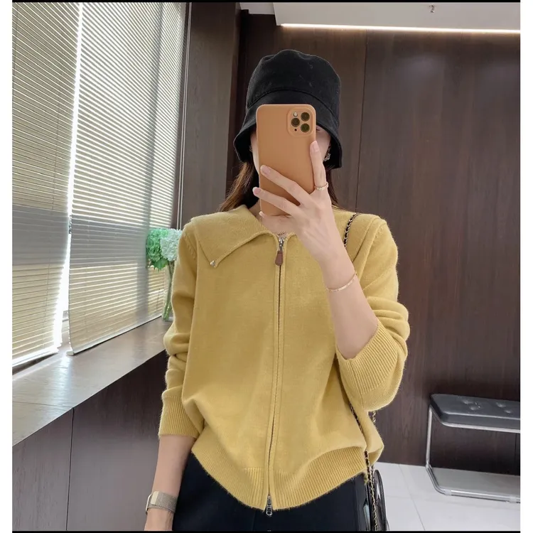 大码女装长袖春季翻领针织女毛针织衫秋季时尚毛衣上衣衫3001