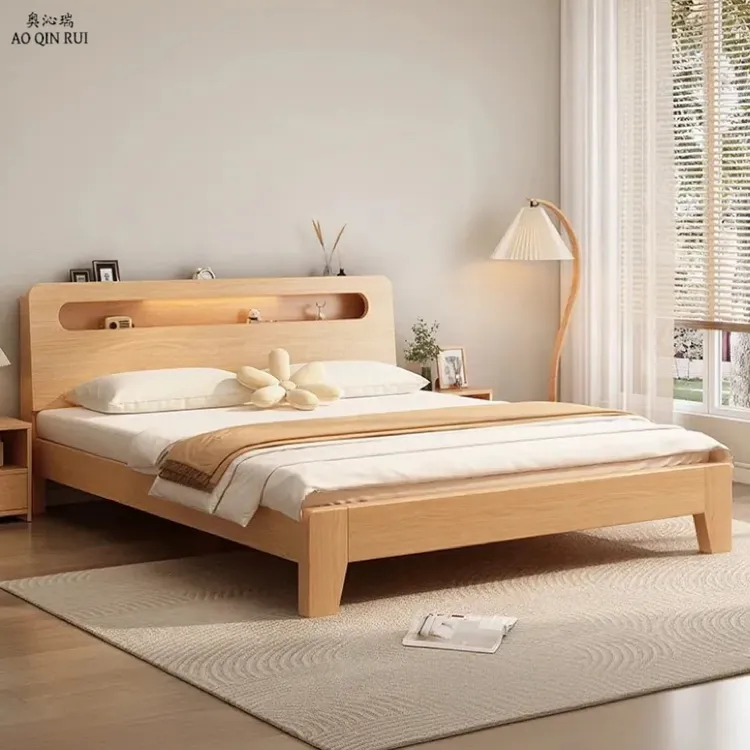 奥沁瑞实木床家用现代简约1米8双人床米1.5m出租房经济型单人床架