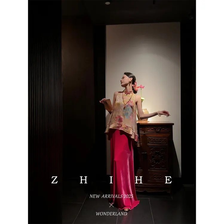 无艳一禾【花钿】新中式原创女装禅意仙气飘飘100人丝上衣+丝绒半裙