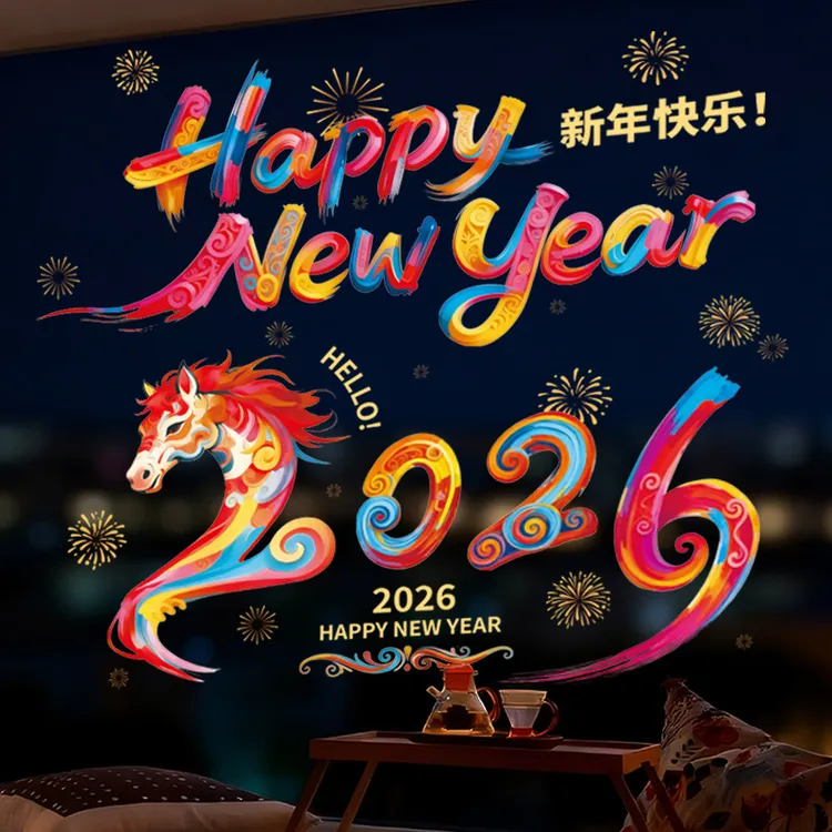 2026马年玻璃贴新年窗户静电贴纸窗花窗贴春节过年福字装饰