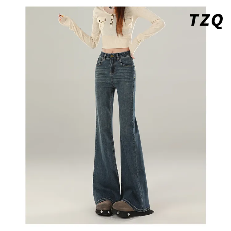 美式复古不贴腿微喇叭牛仔裤女2025秋季高腰显瘦阔腿裤TZQ2581707