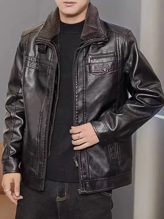 新款高端双领可拆卸颗粒绒皮衣外套DS22