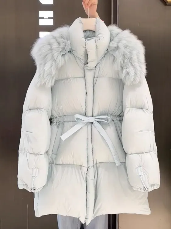 气质小香风毛领连帽保暖面包服女2025冬季新款设计感减龄百搭棉服