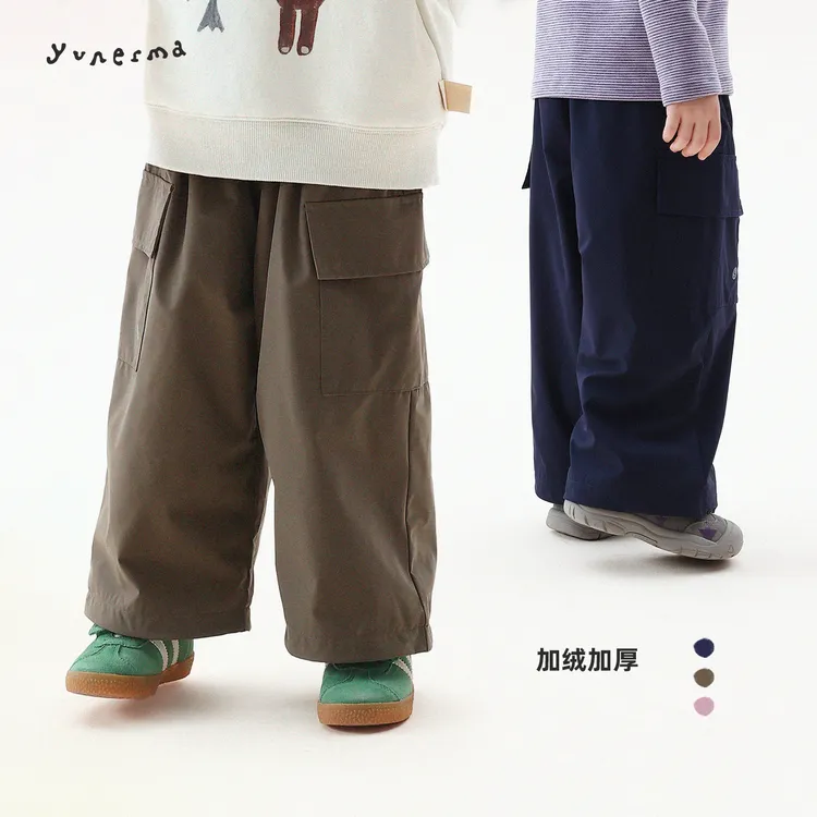 允儿妈女童冬季户外山系百搭加绒工装裤儿童加厚直筒裤宝宝裤子潮