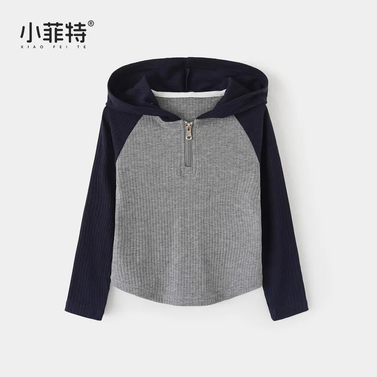 小菲特女童秋装新款连帽上衣儿童长袖T恤中大童打底衫YNYQ53359