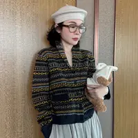 PanYiXiu/潘依绣羊毛费尔岛复古提花氛围感V领长袖针织开衫Ss062