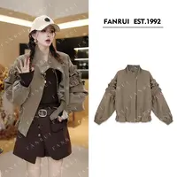 FANRUI/泛芮「馨雅」木耳边拼接设计感小众收腰显瘦立领外套B18435