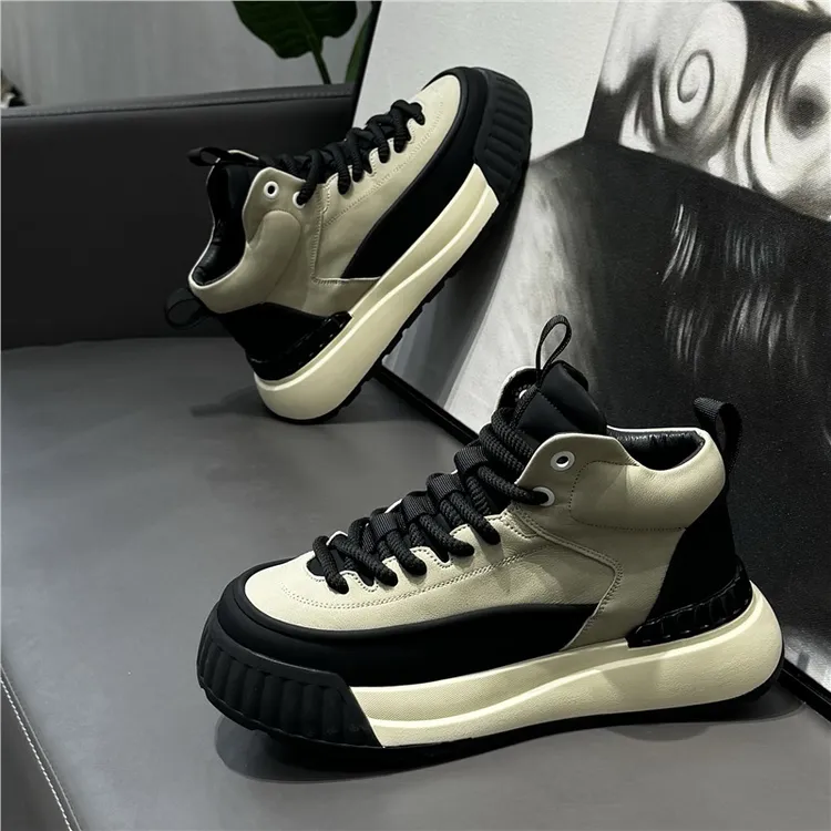 鞋子男鞋2025秋季新款中帮鞋潮百搭系带厚底鞋户外运动休闲鞋